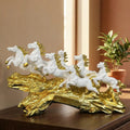 White horse sculpture showpiece with gold detailing for luxury tabletop decor