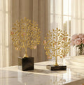 Luxury crystal tree showpiece with gold branches and marble base for modern home decor