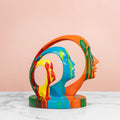 Multicolor abstract face art sculpture for modern tabletop and shelf decor