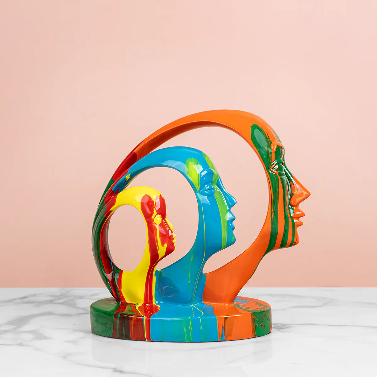 Multicolor abstract face art sculpture for modern tabletop and shelf decor