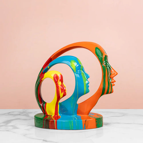 Multicolor abstract face art sculpture for modern tabletop and shelf decor