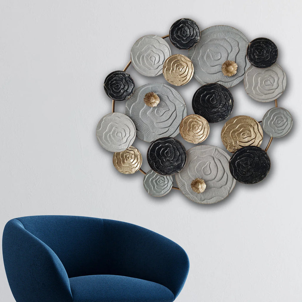 Circular wall art featuring modern interiors