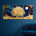 Golden tree and deer 3-piece wall art set for modern home decor