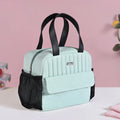 Insulated lunch tote bag with zipper closure and side pockets for everyday use