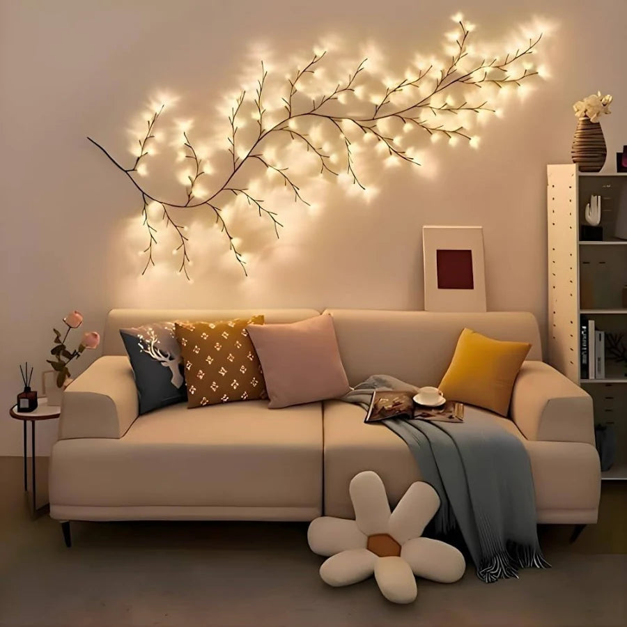LED tree branch wall light decor with warm ambient lighting for modern interiors