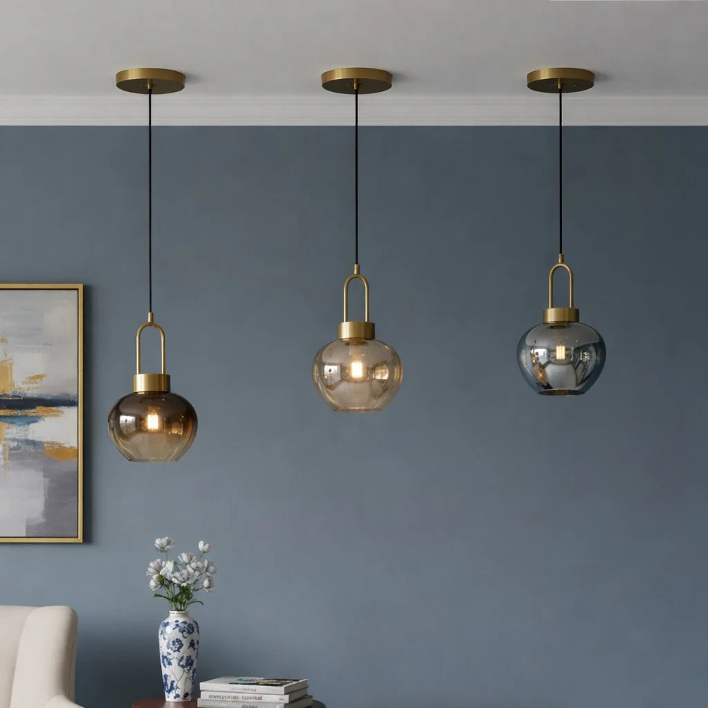 Modern glass pendant ceiling lights with smoked glass finish for contemporary interiors